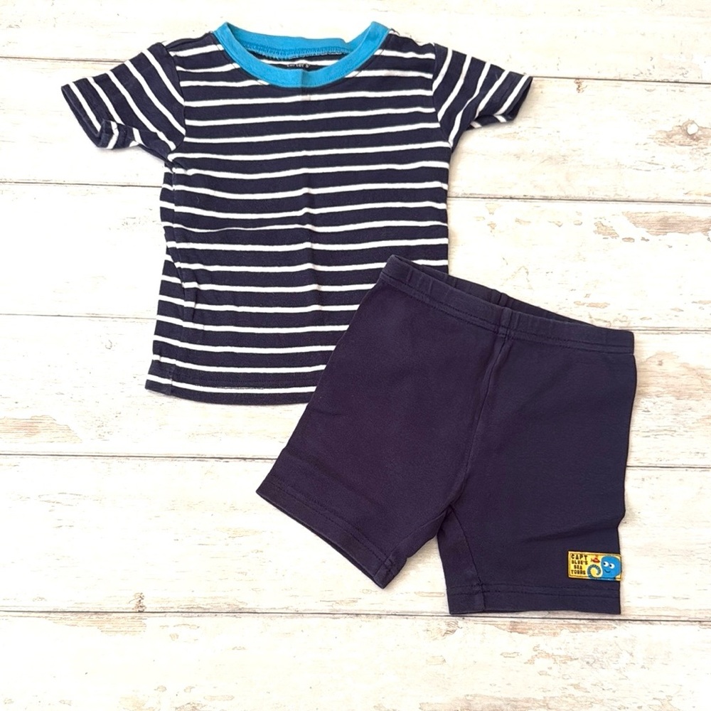 Carters 2T Boys Pajamas Set Shorts Sleeves Navy Stripes Size 2 Toddler Kids Pjs
